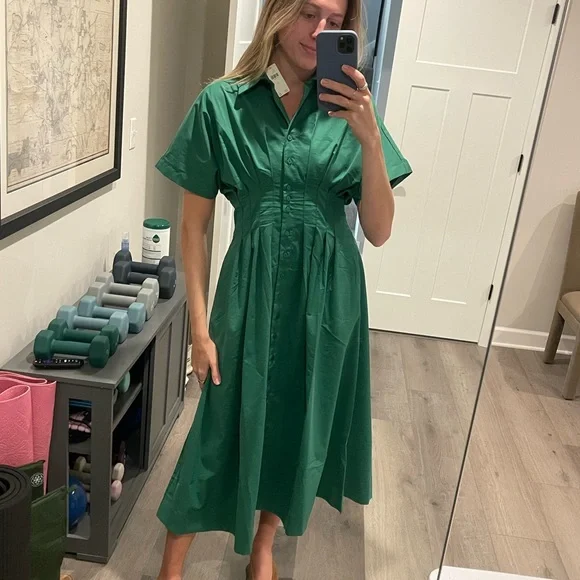 THE TOBIE BUTTON-FRONT PLEATED SHIRT DRESS BY EXQUISE - Picture 1 of 6